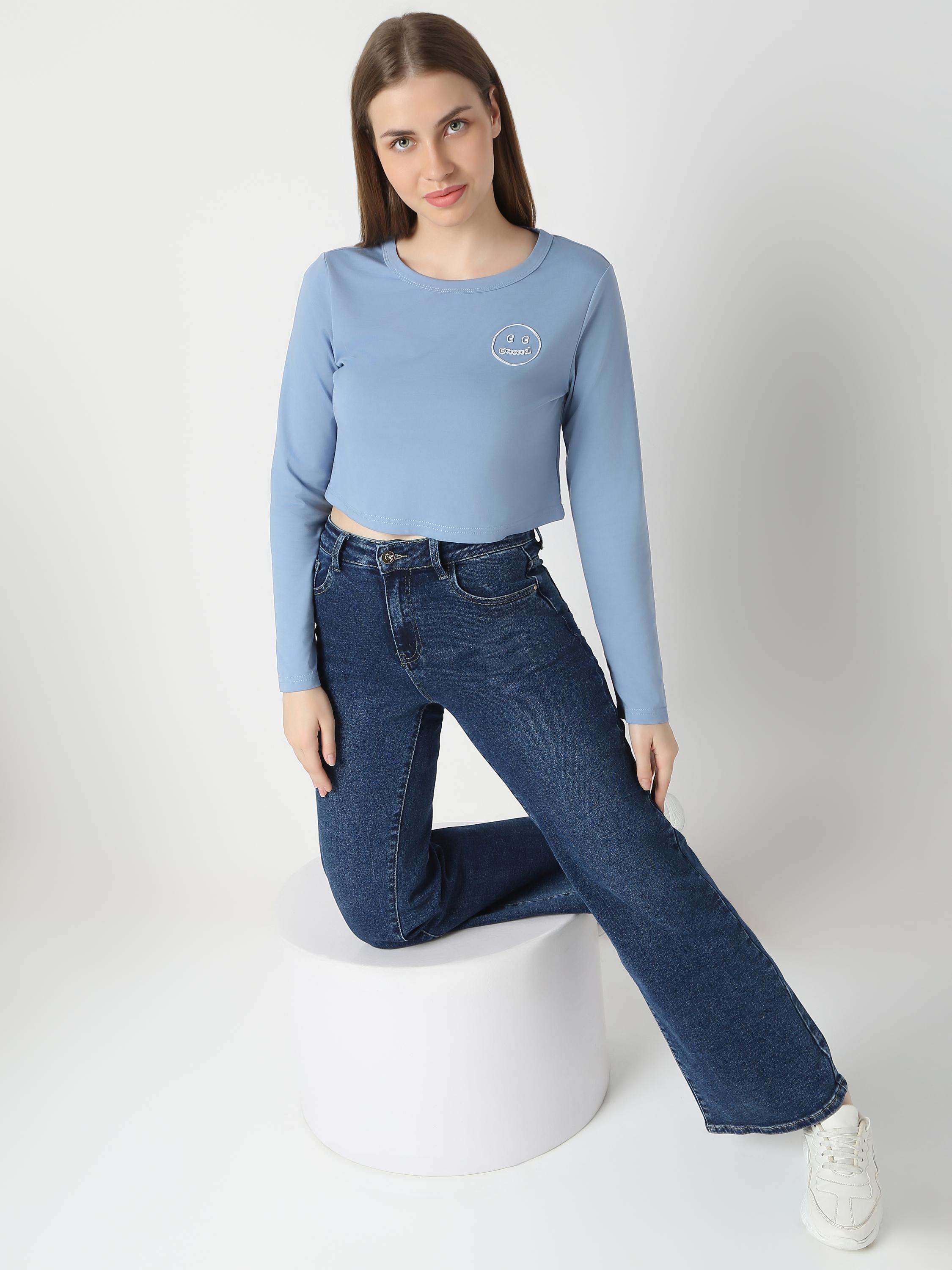 Long-Sleeve Fitted Crop Top