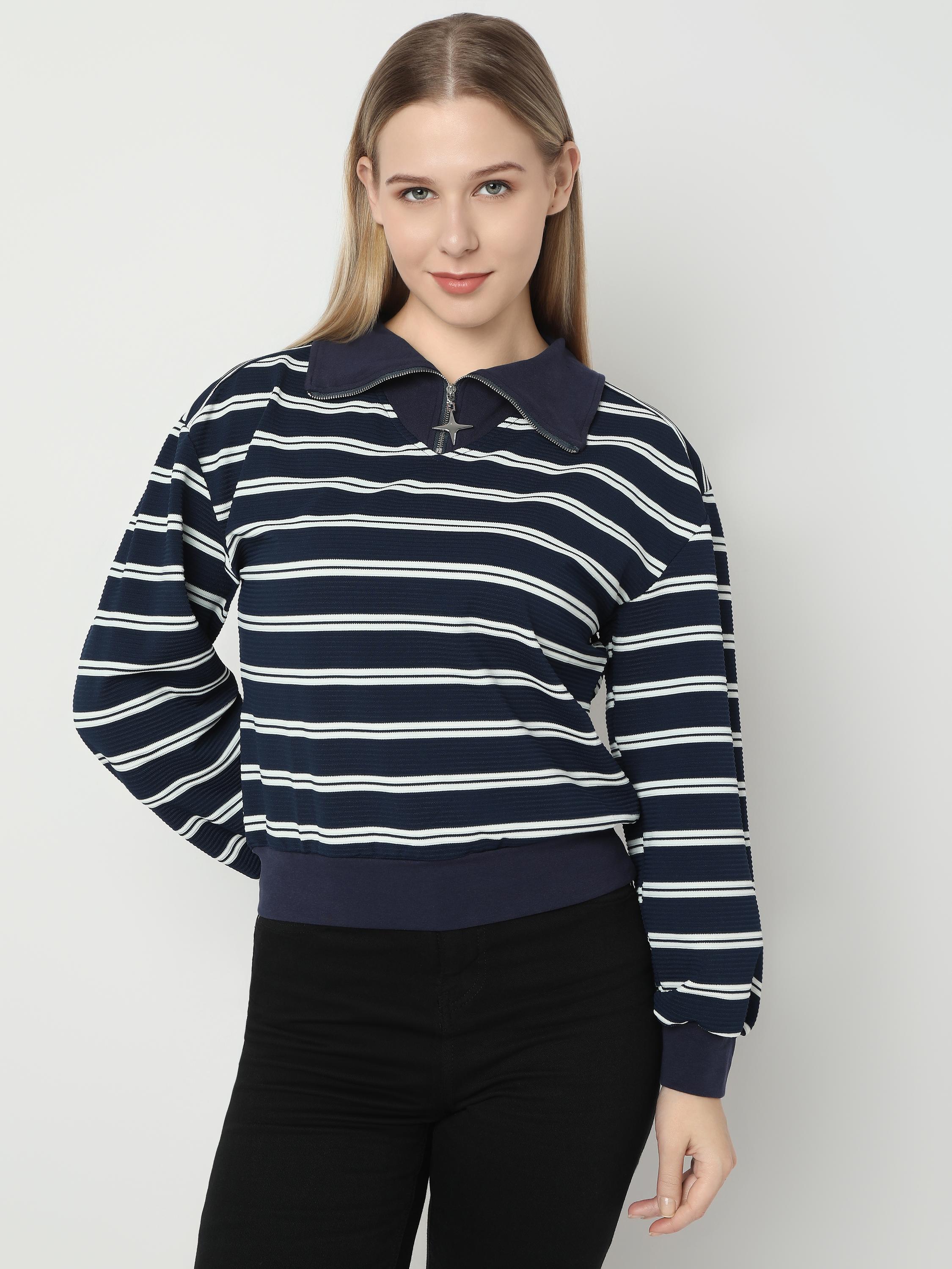 Striped Quarter Zip Relaxed Sweatshirt