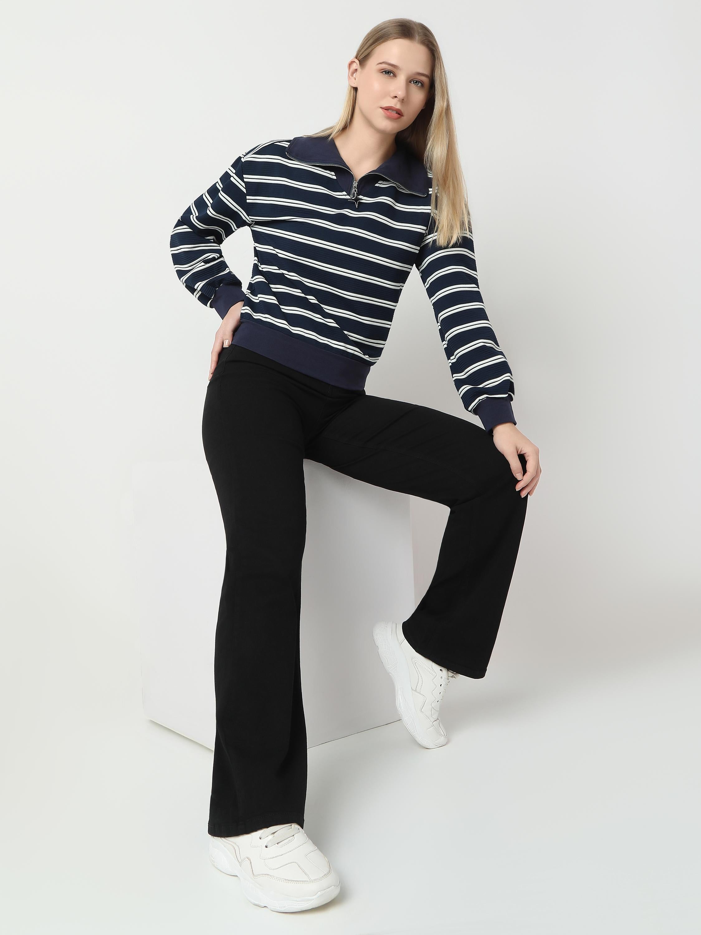 Striped Quarter Zip Relaxed Sweatshirt