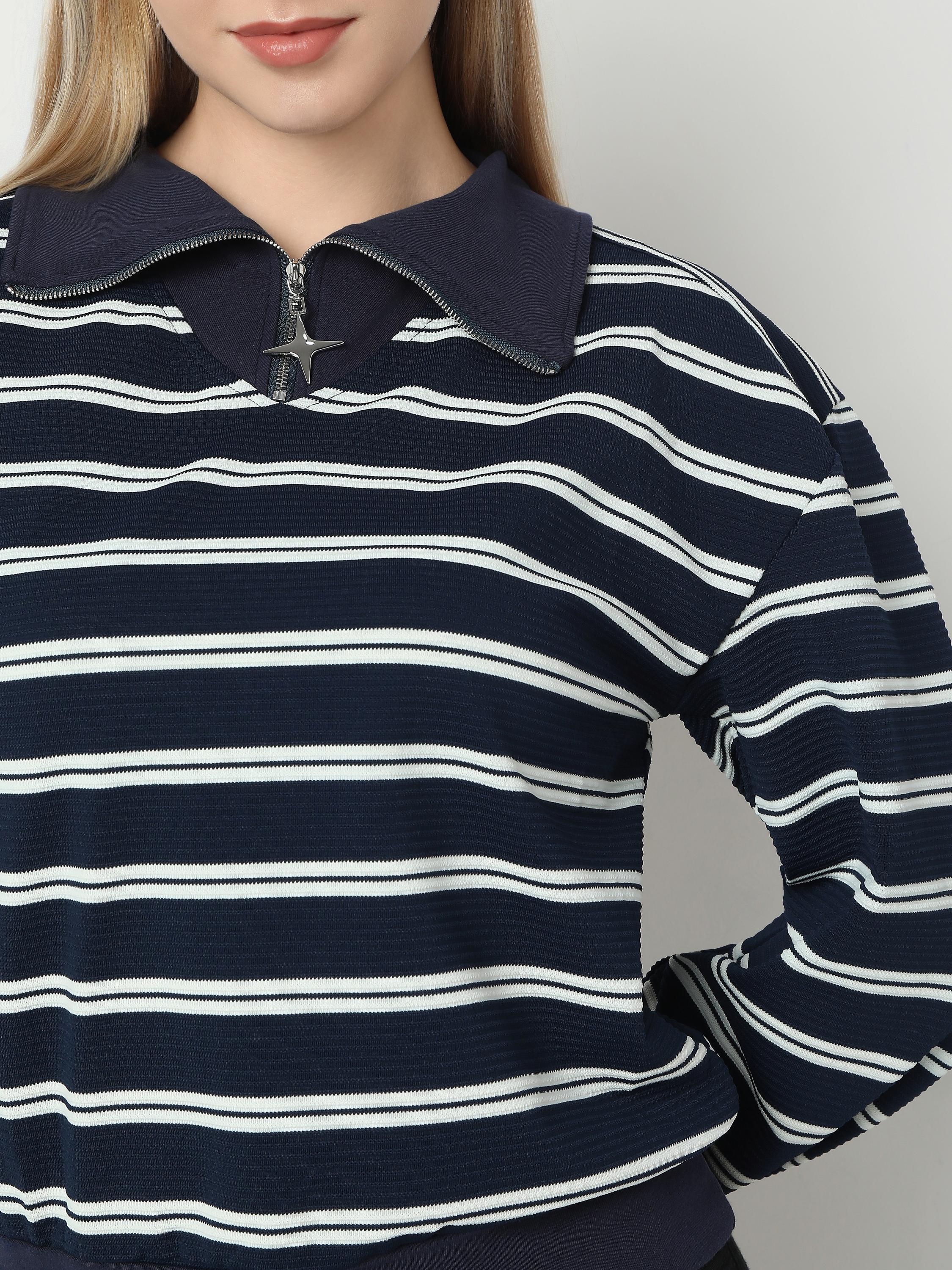 Striped Quarter Zip Relaxed Sweatshirt