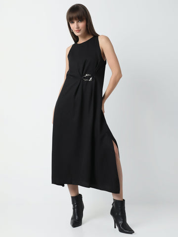 Women's Sleeveless Midi Dress with Side Slit