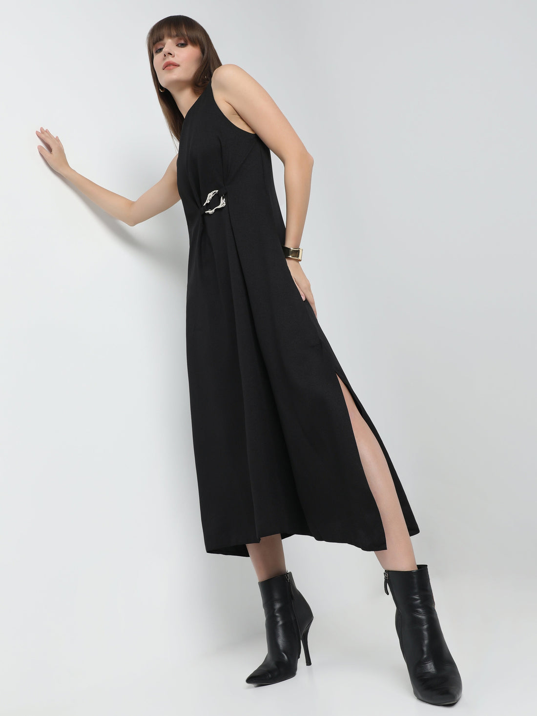 Women's Sleeveless Midi Dress with Side Slit
