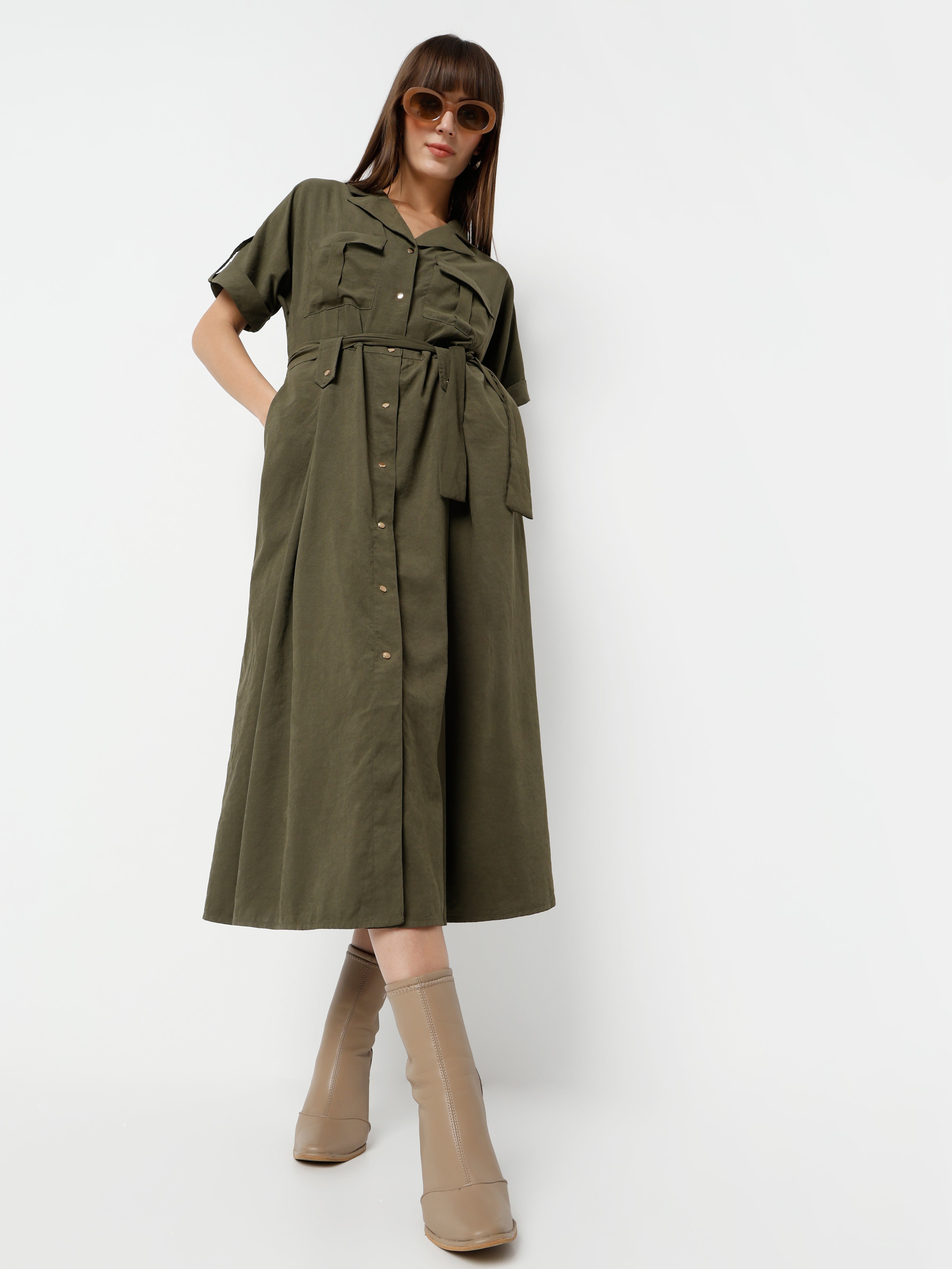 Women's Shirt Dress with Tie Waist