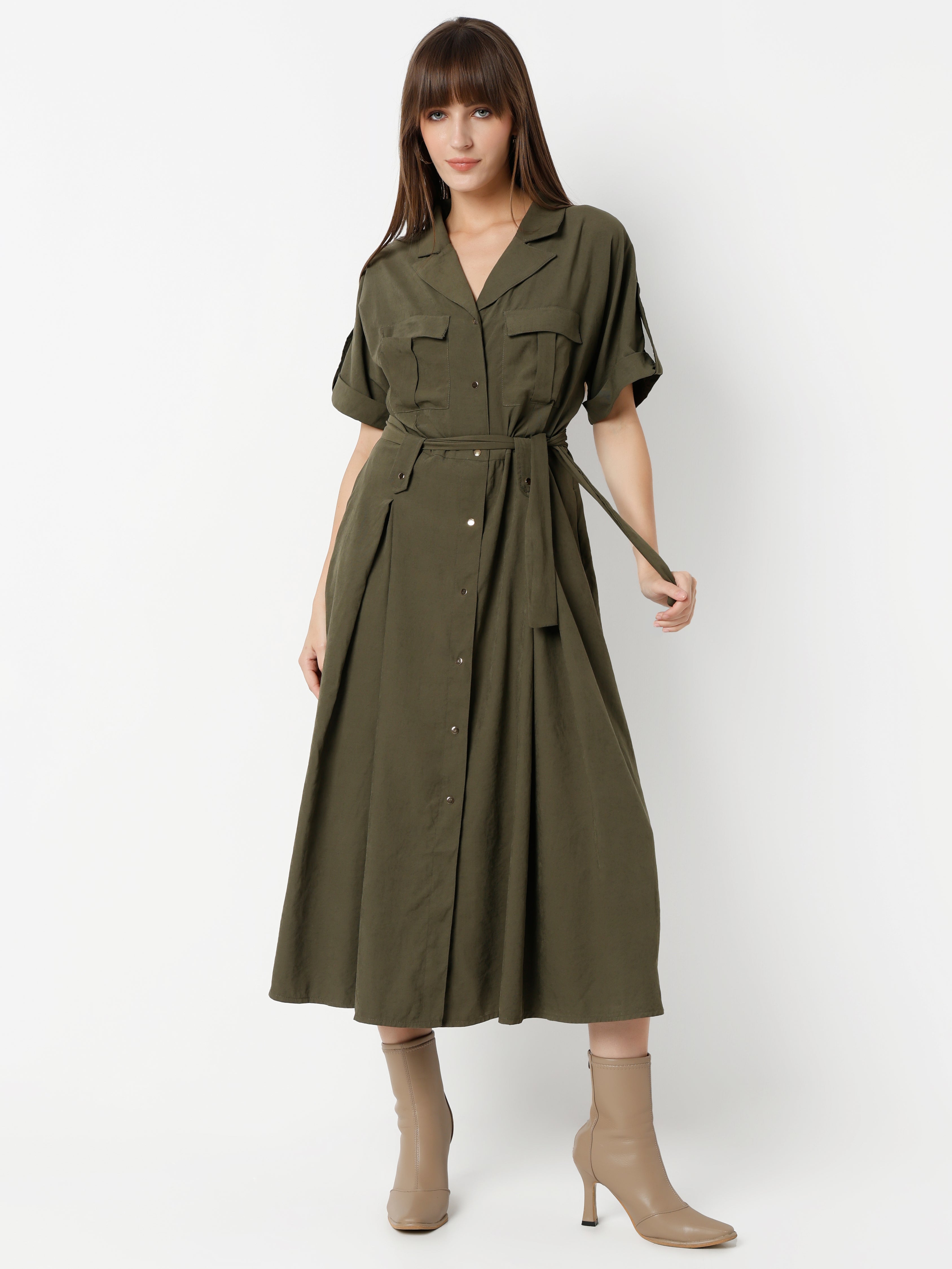 Women's Shirt Dress with Tie Waist