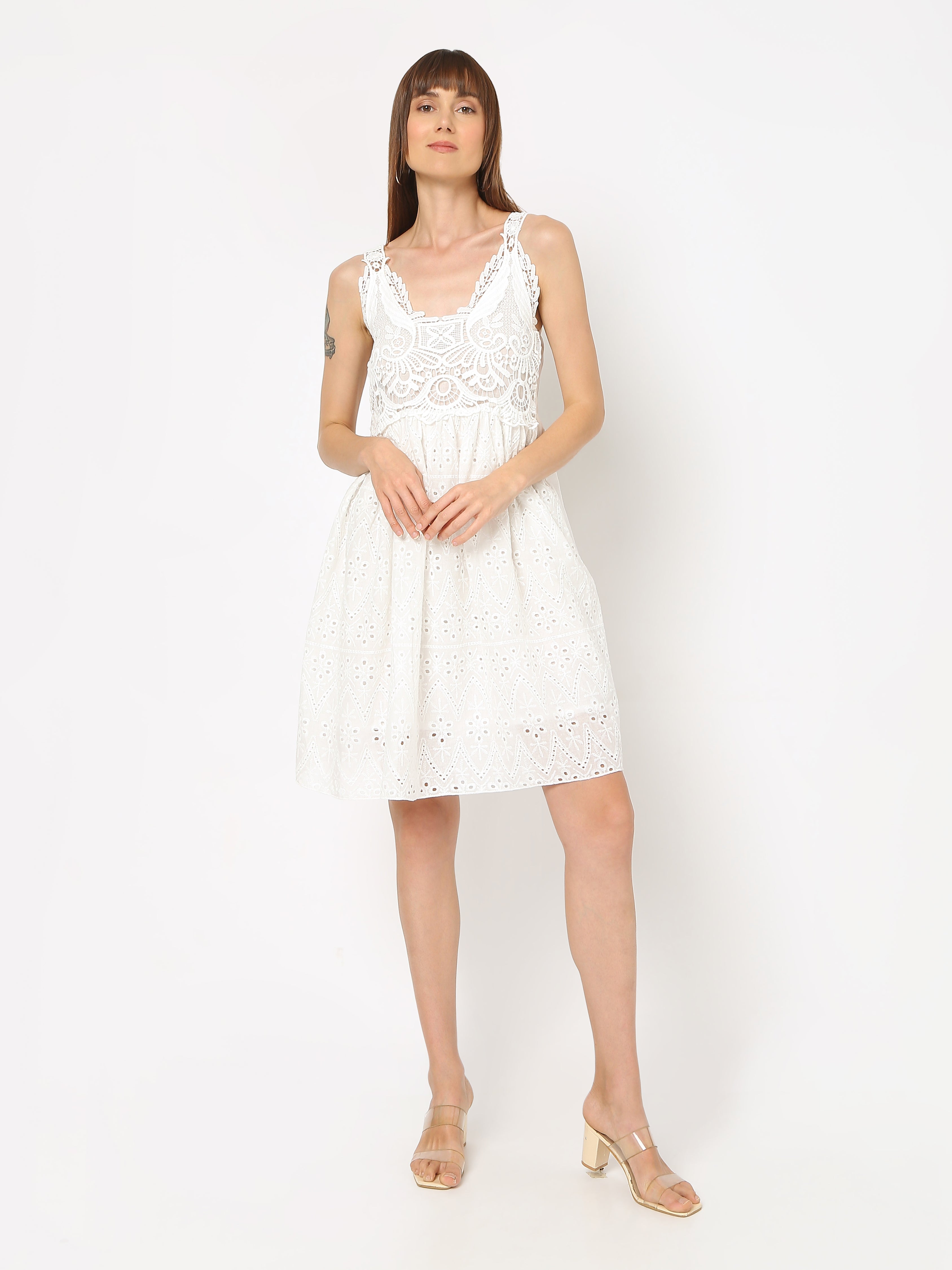 Women's Lace-Trimmed Sleeveless Dress