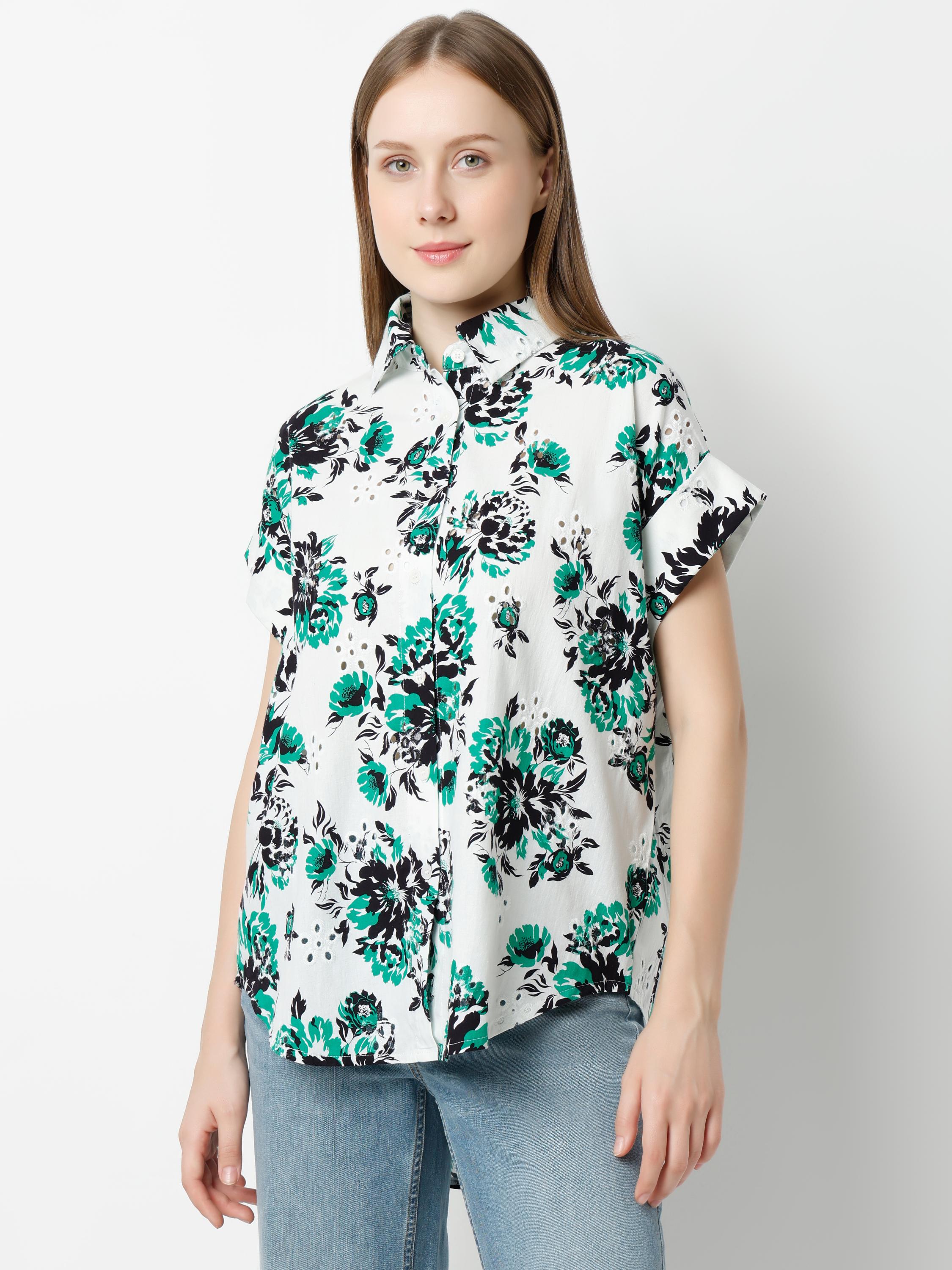 Bold Floral Print Sleeveless Shirt