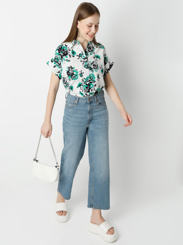 Bold Floral Print Sleeveless Shirt