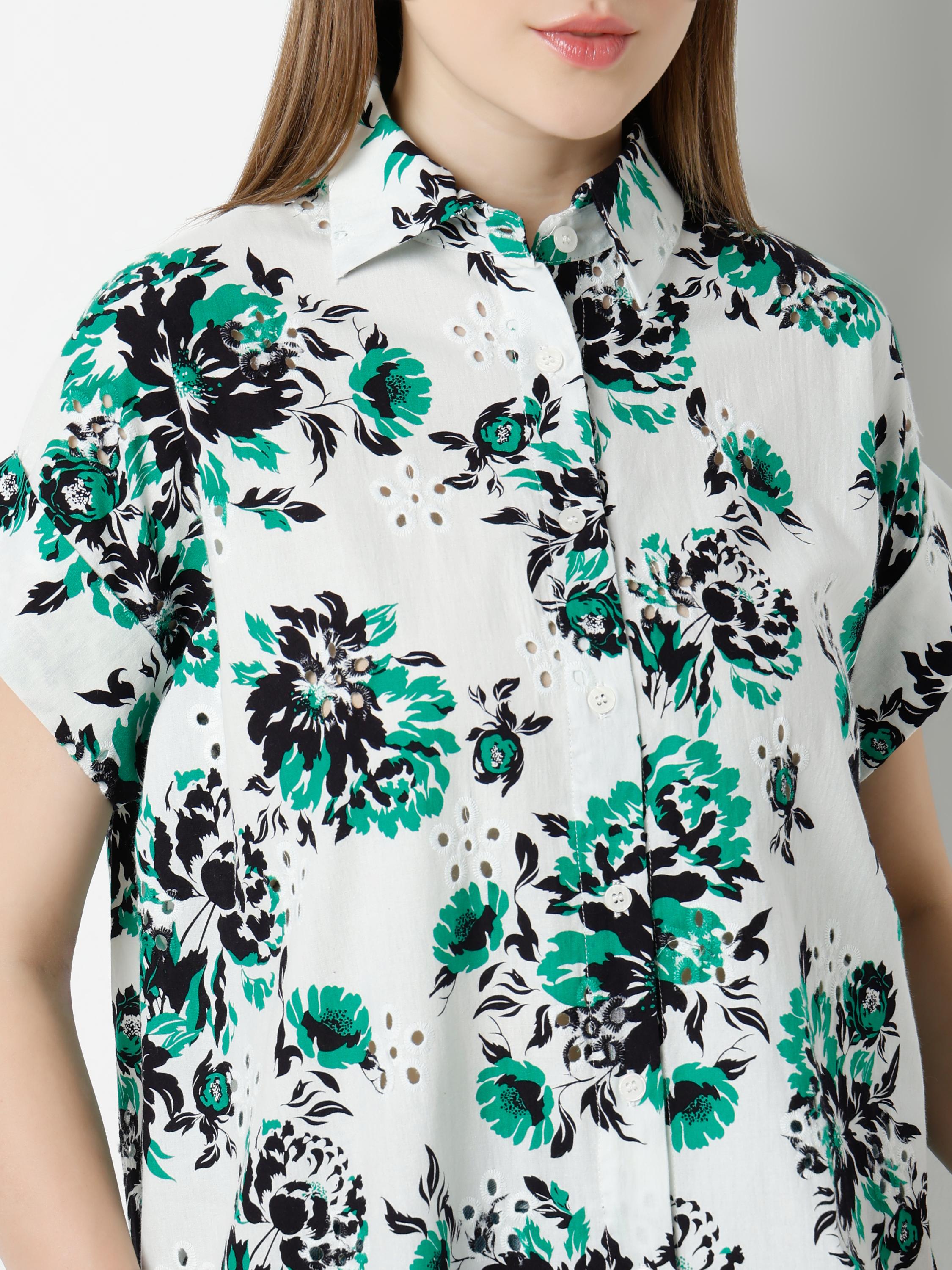 Bold Floral Print Sleeveless Shirt