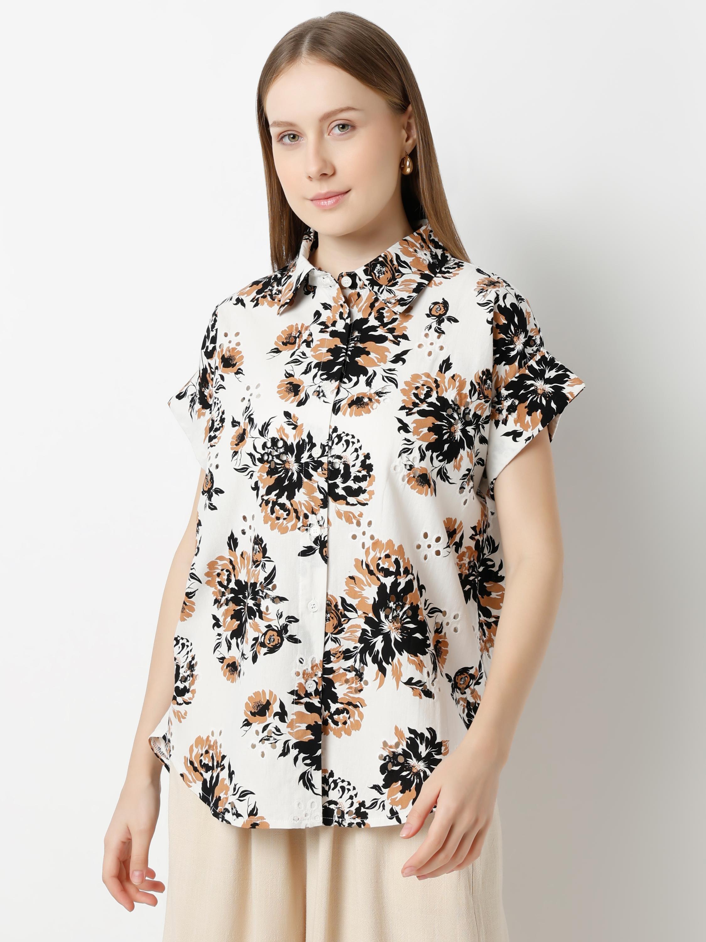 Bold Floral Print Sleeveless Shirt