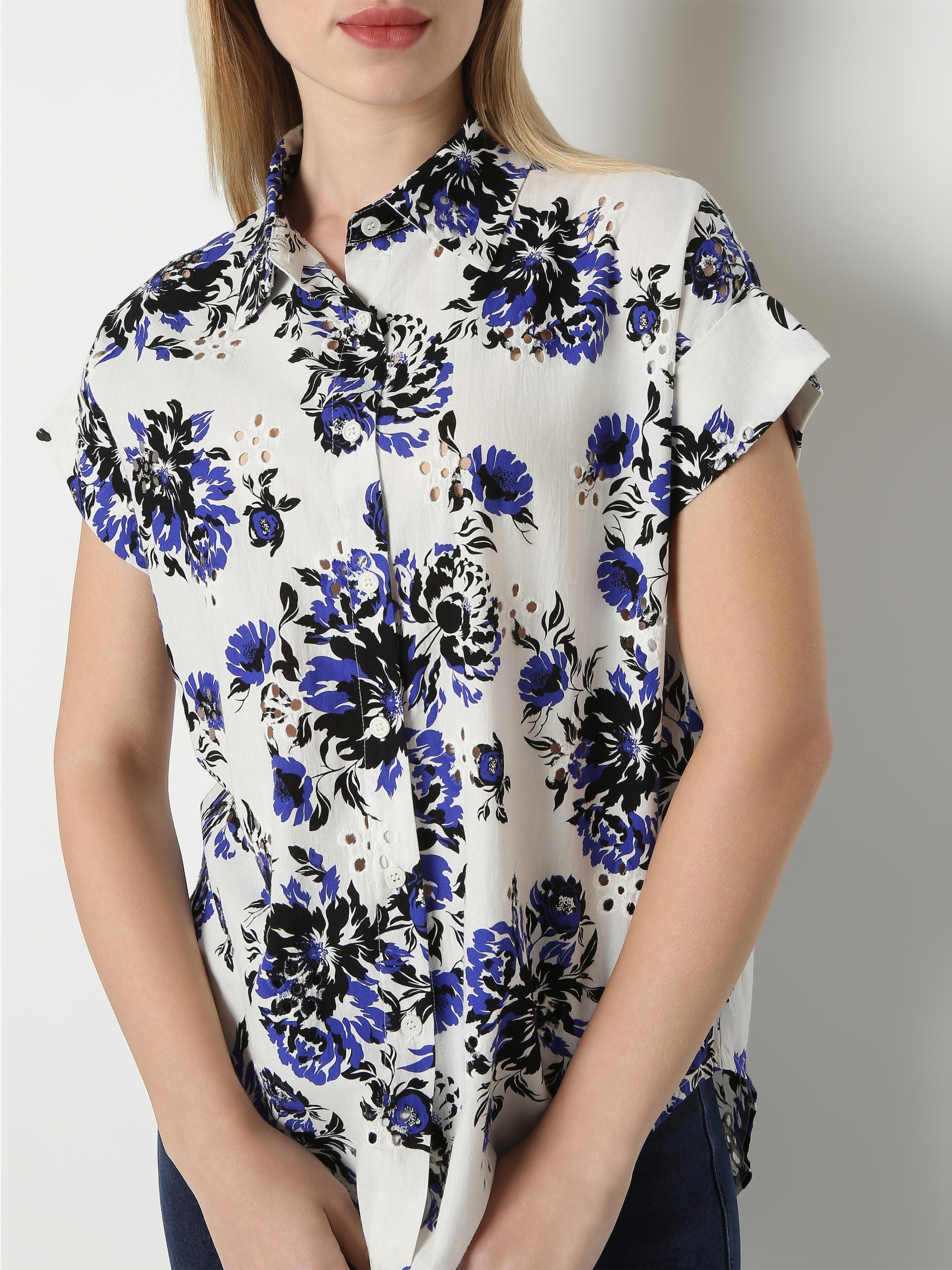 Bold Floral Print Sleeveless Shirt