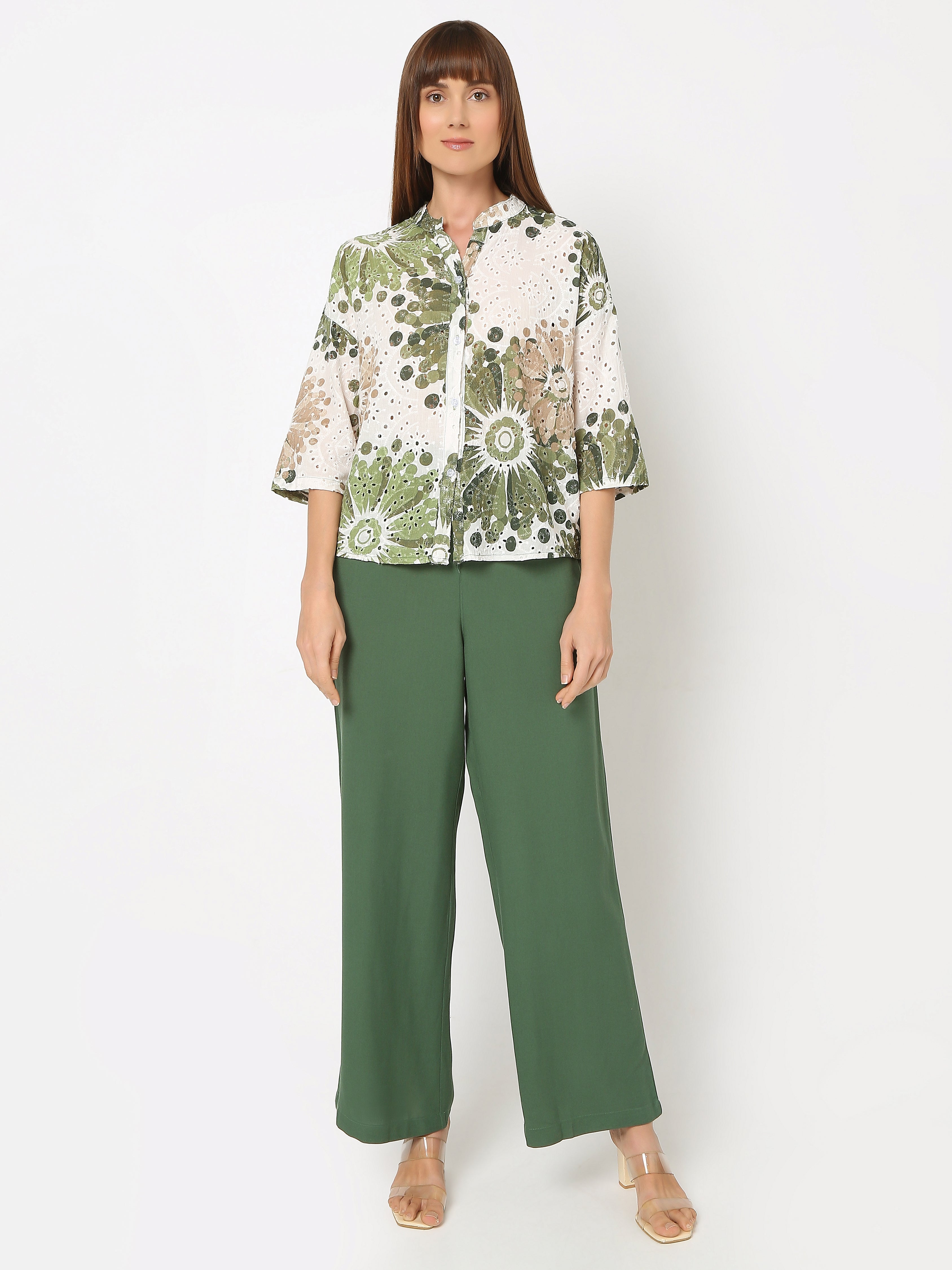 Women’s Printed Shirt & Solid Trouser Co-Ord Set