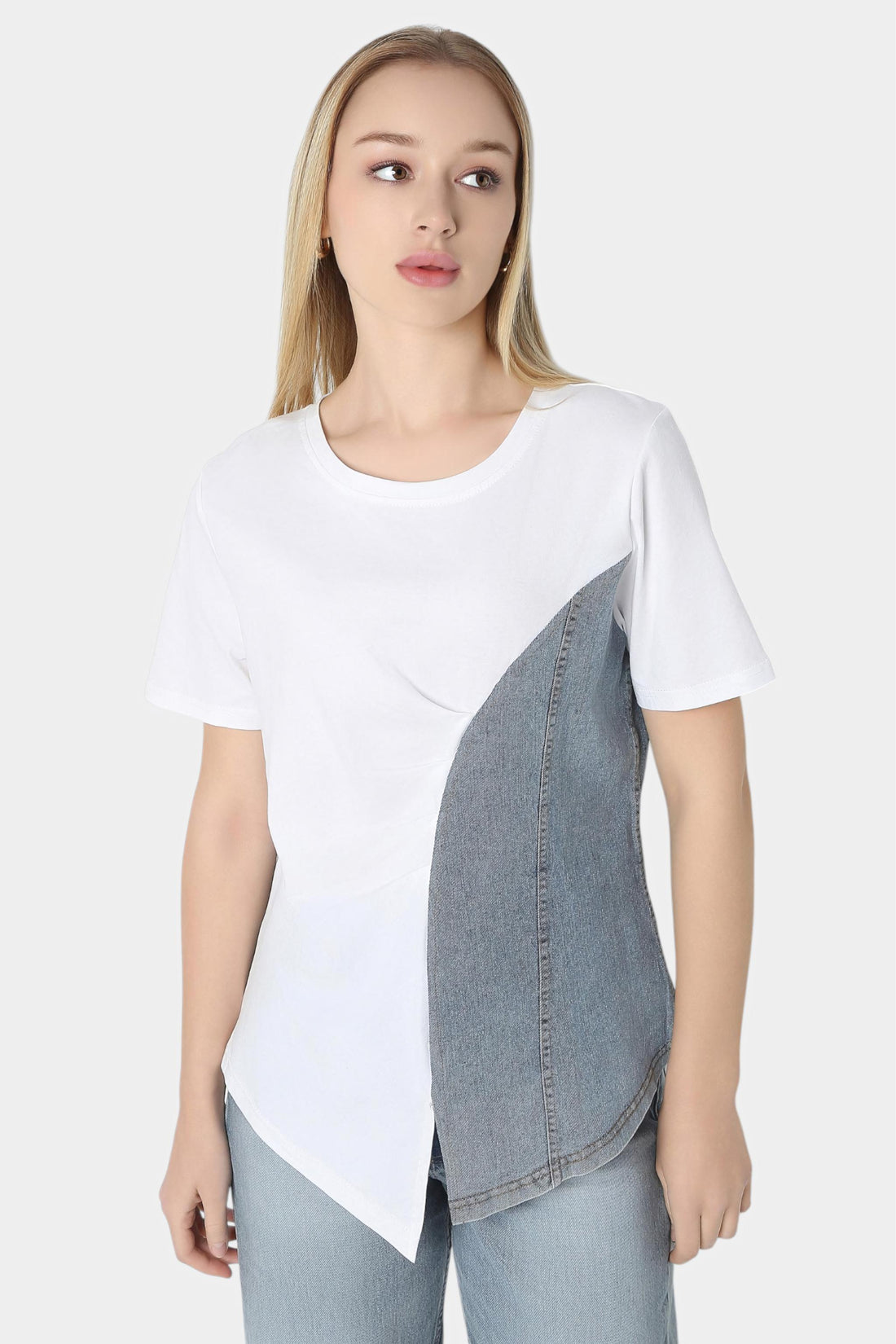Denim Panel Asymmetric Top