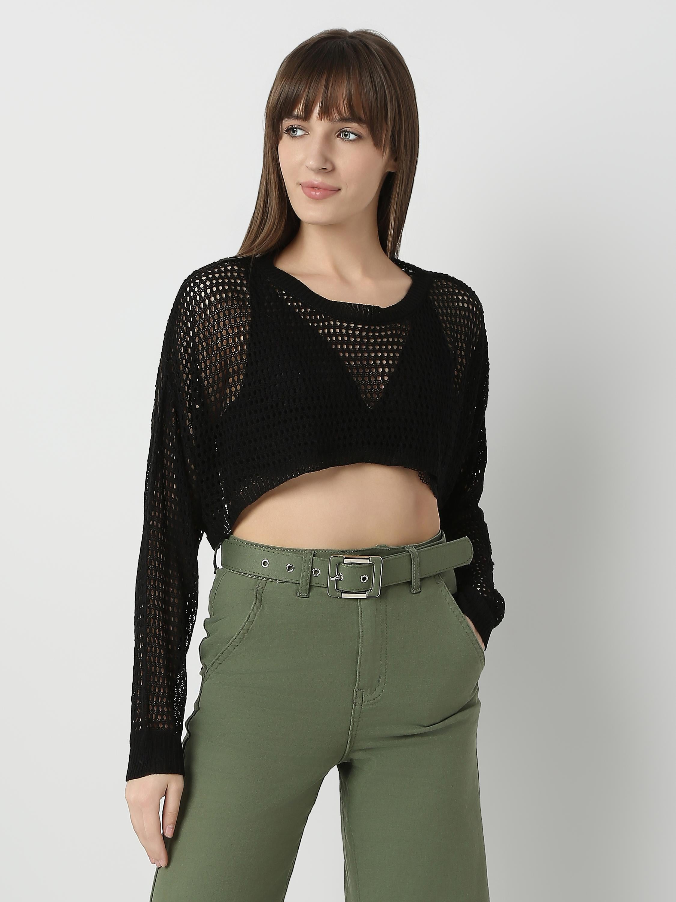 Sheer Mesh Knit Cropped Top