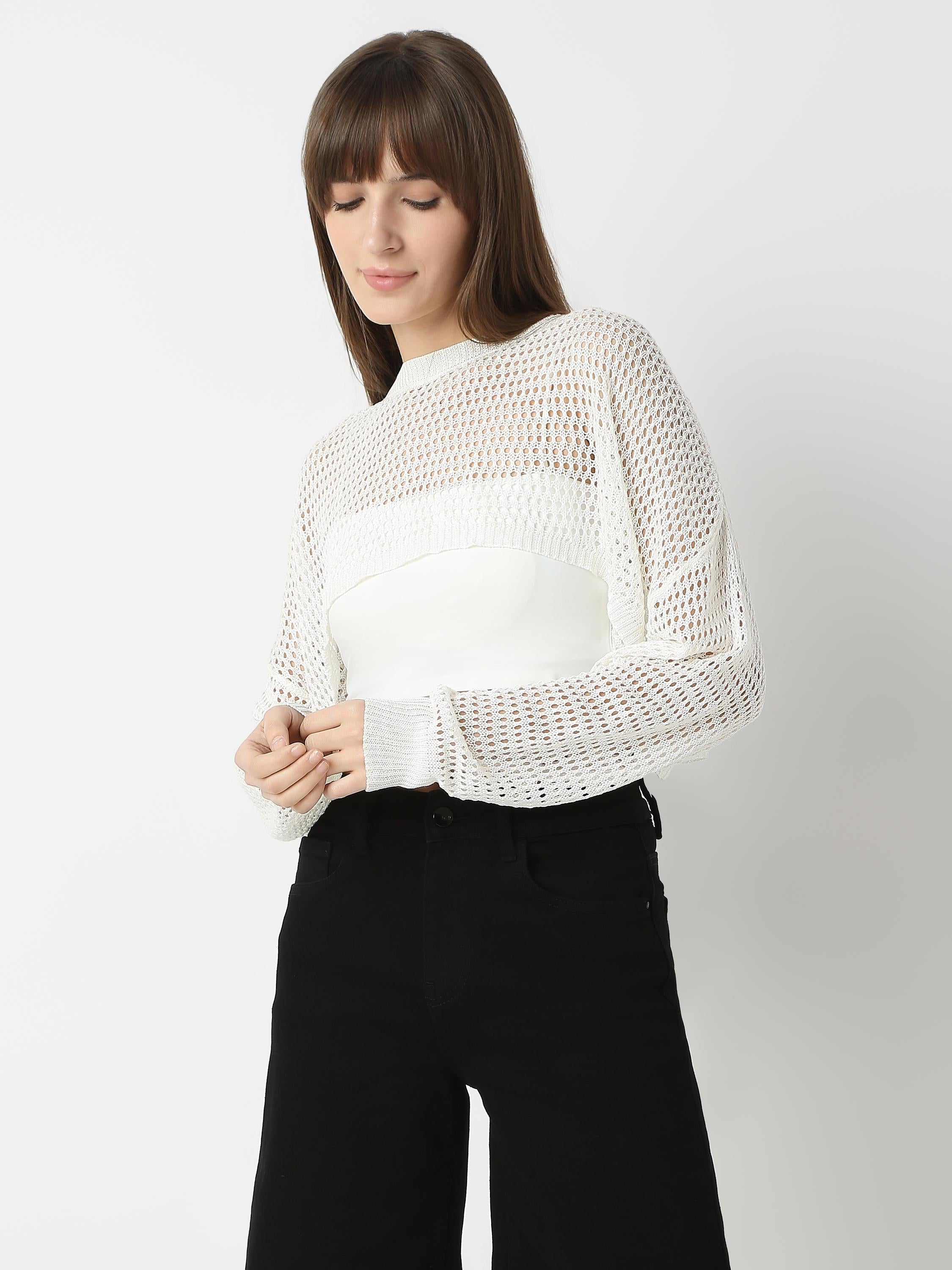 Sheer Mesh Knit Cropped Top