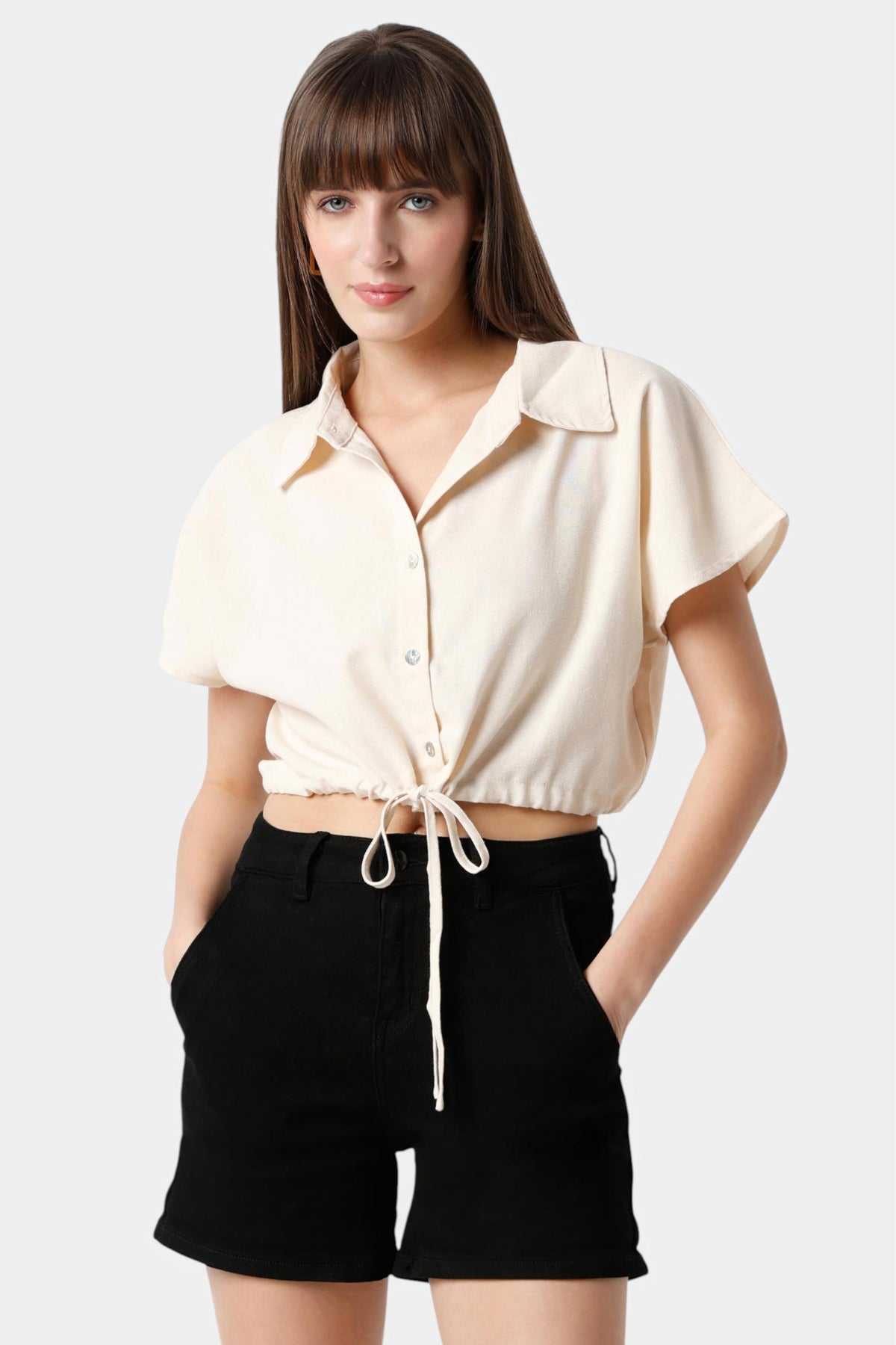 Crop Shirt with Drawstring Hem