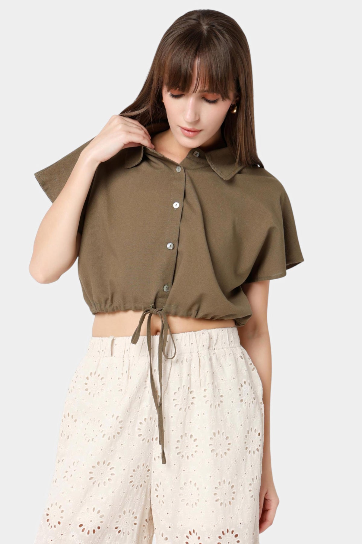 Crop Shirt with Drawstring Hem