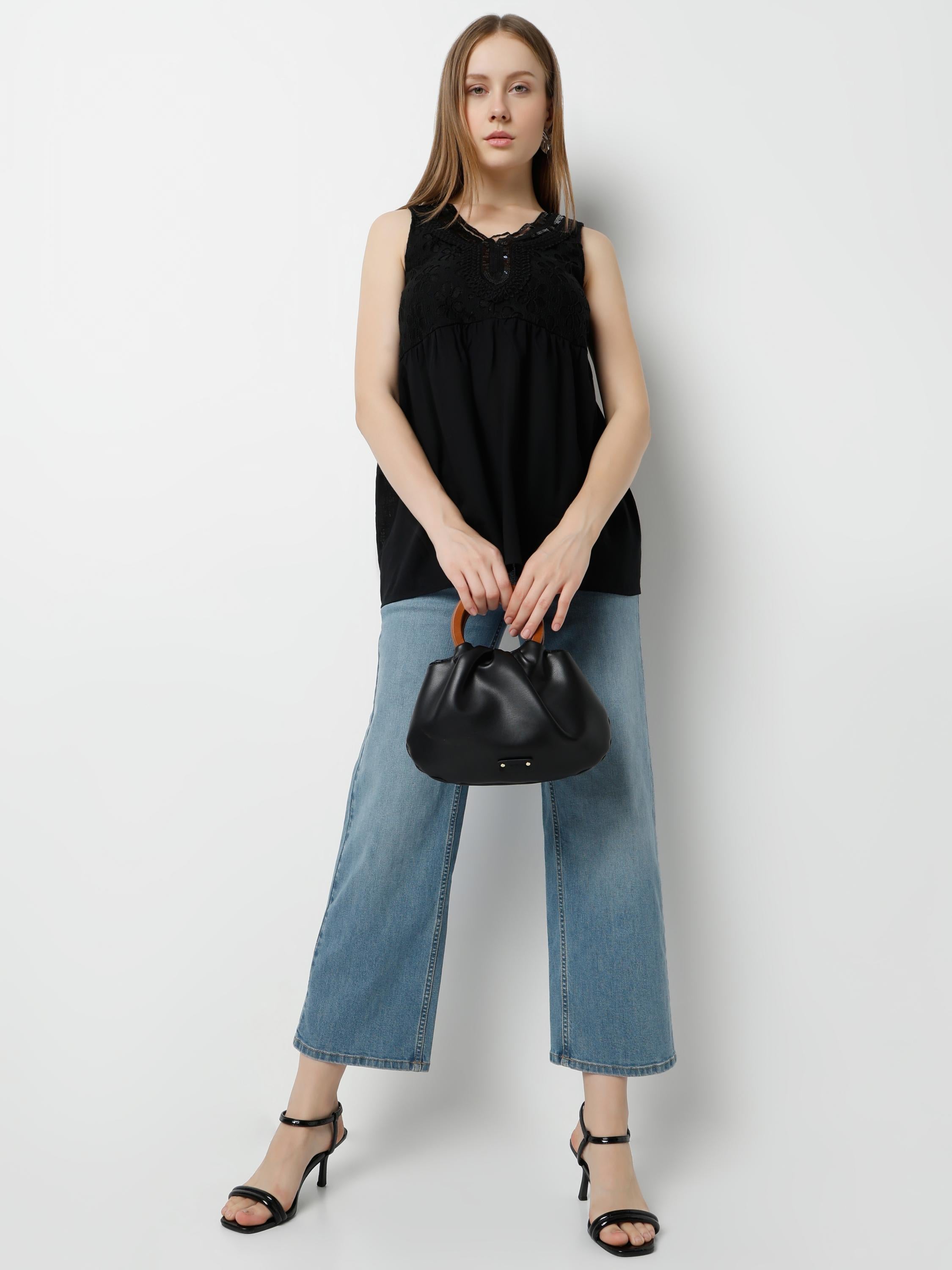 Embroidered Lace V-Neck Sleeveless Top