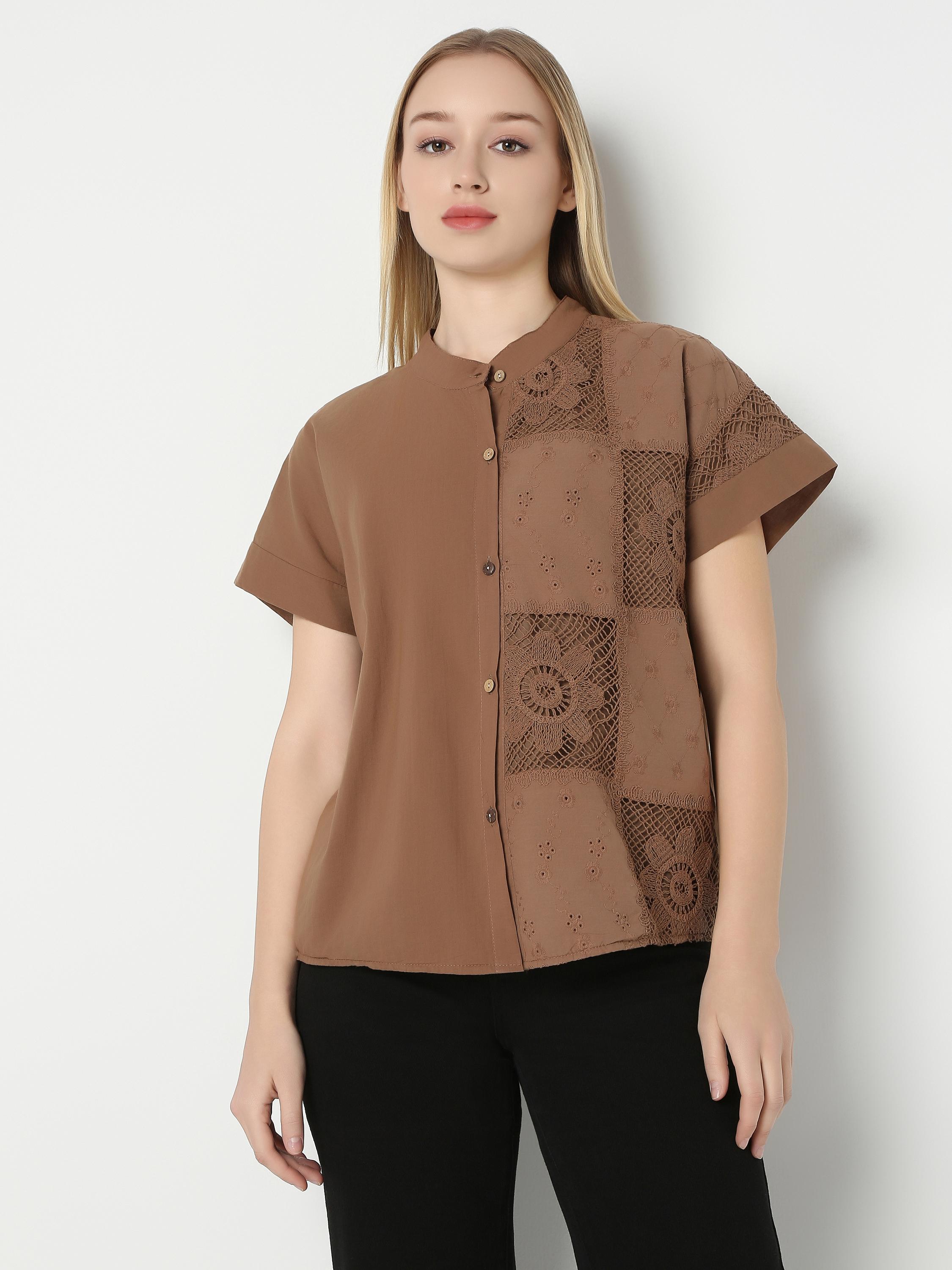 Short-Sleeve Mandarin Collar Shirt