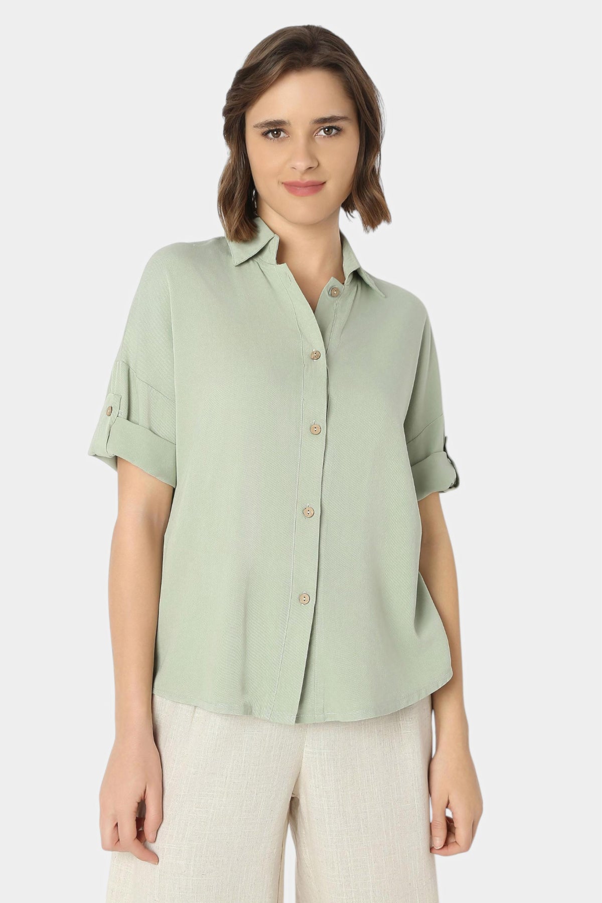 Relaxed Fit Shirt with Roll-Up Sleeves