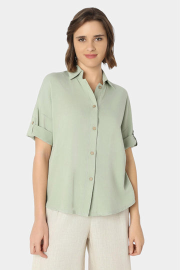 Relaxed Fit Shirt with Roll-Up Sleeves