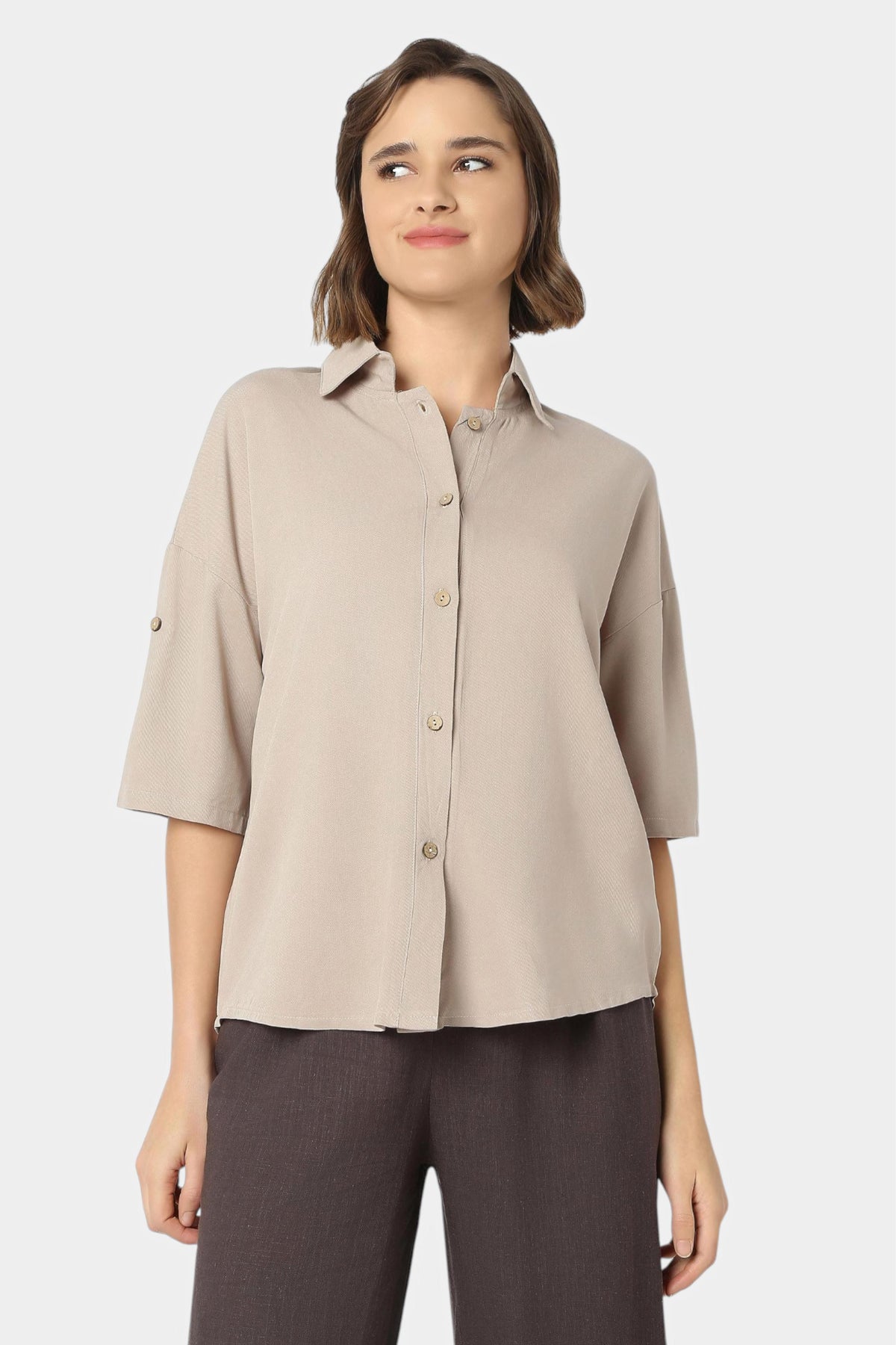 Relaxed Fit Shirt with Roll-Up Sleeves
