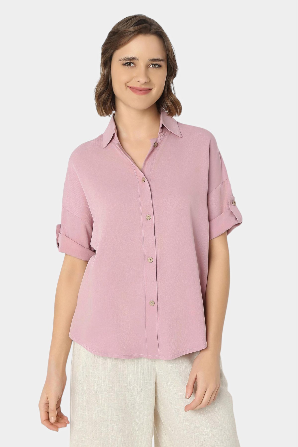 Relaxed Fit Shirt with Roll-Up Sleeves