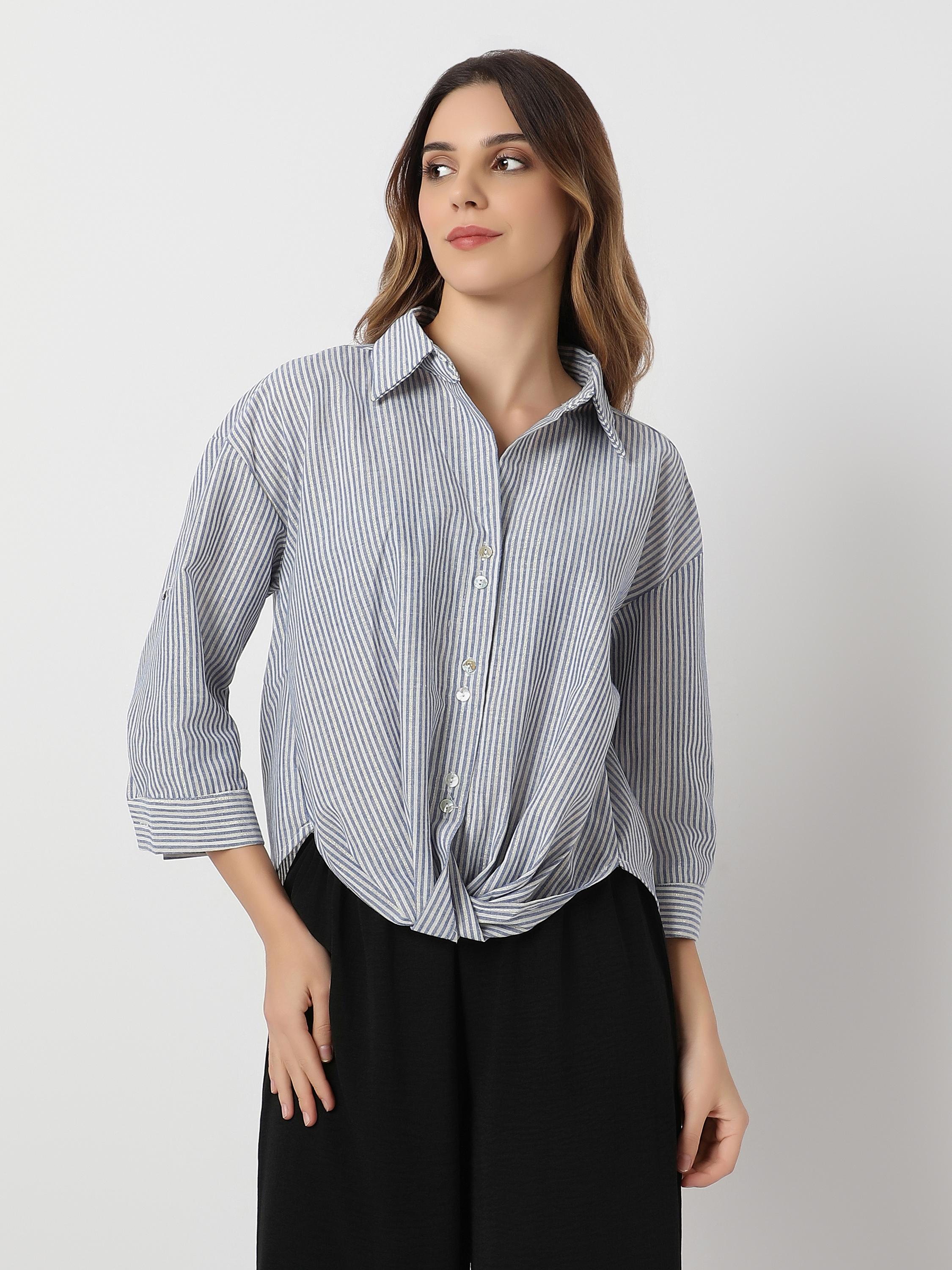 Blue & White Pinstripe Oversized Shirt