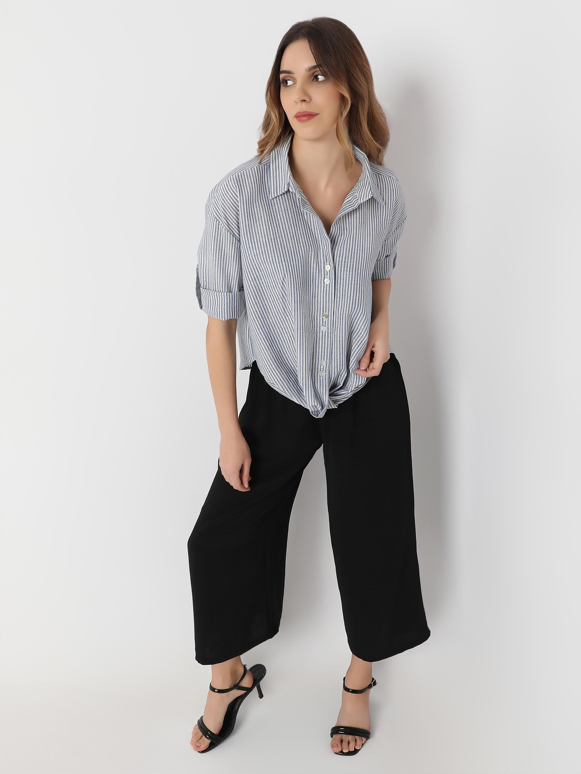 Blue & White Pinstripe Oversized Shirt