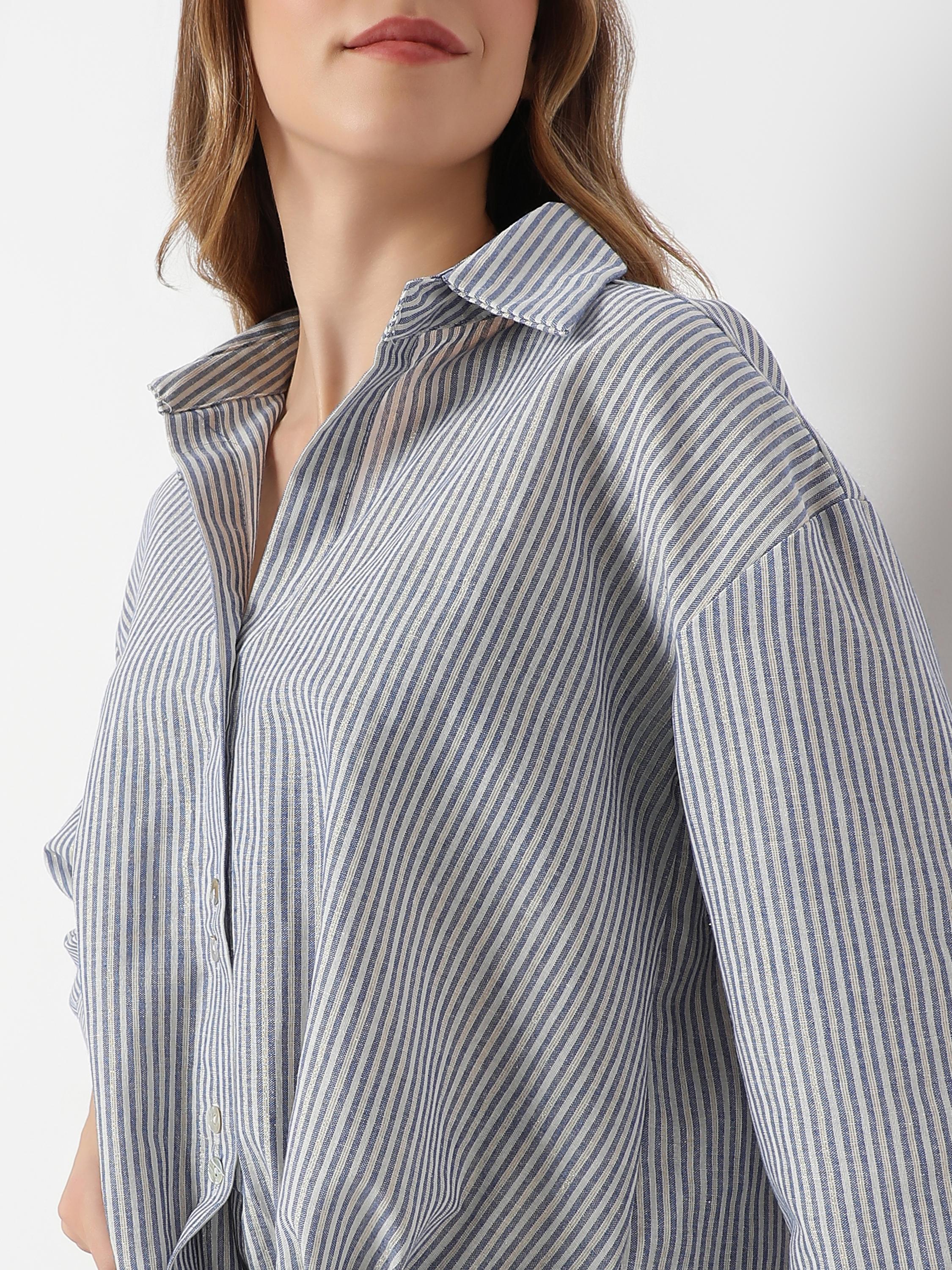 Blue & White Pinstripe Oversized Shirt