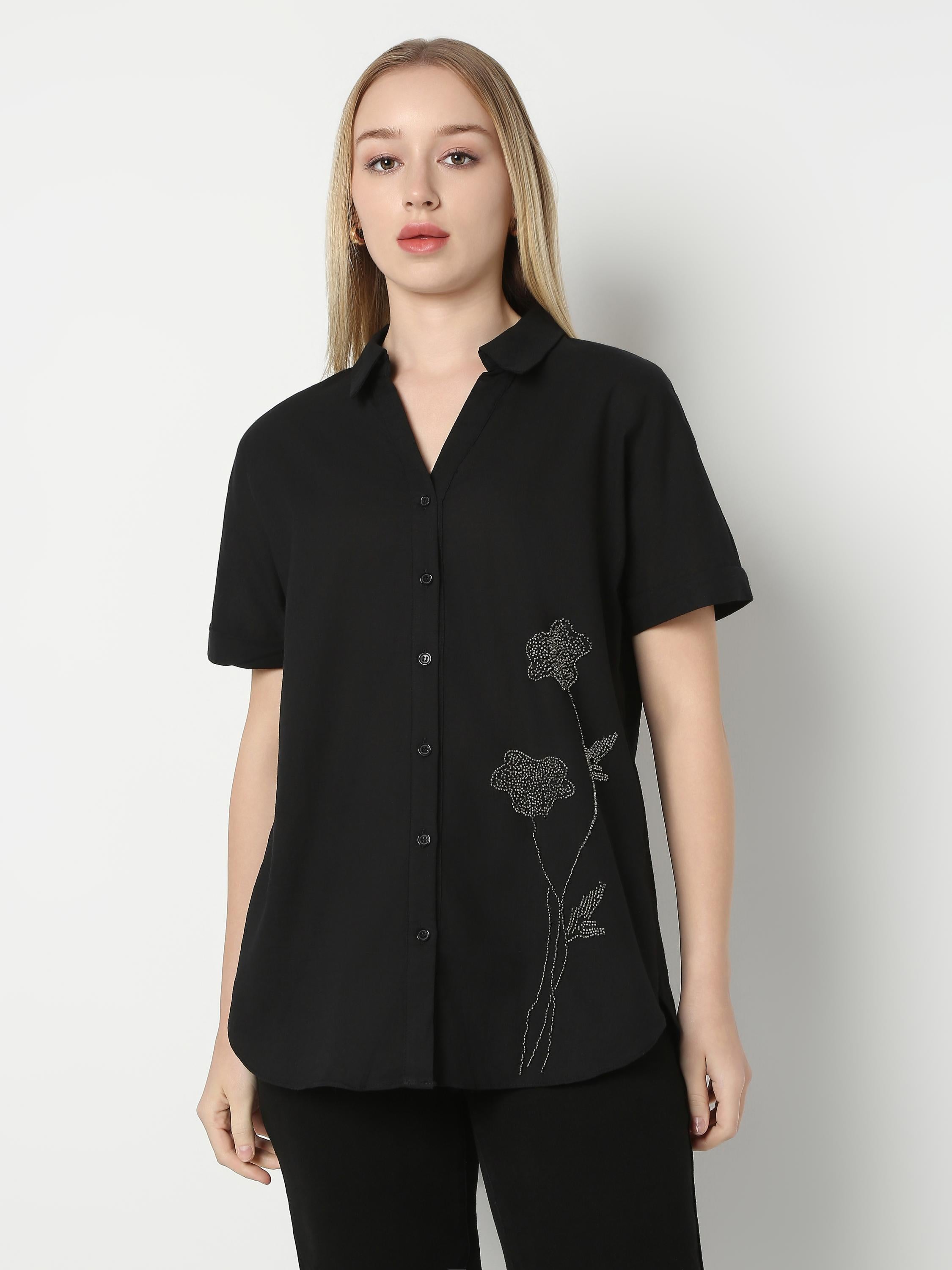 Black Relaxed Short-Sleeve Shirt