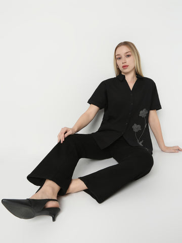 Black Relaxed Short-Sleeve Shirt
