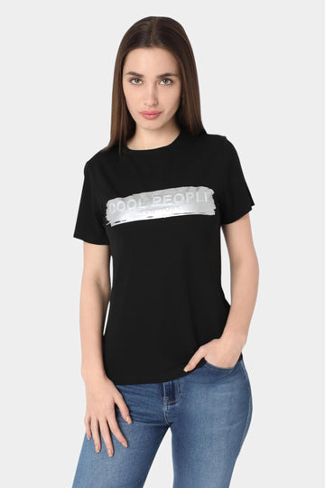 Black Cool People Foil Print T-Shirt