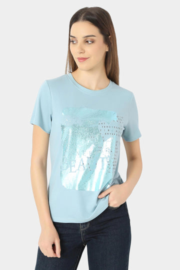 Powder Blue Metallic Foil Graphic T-Shirt