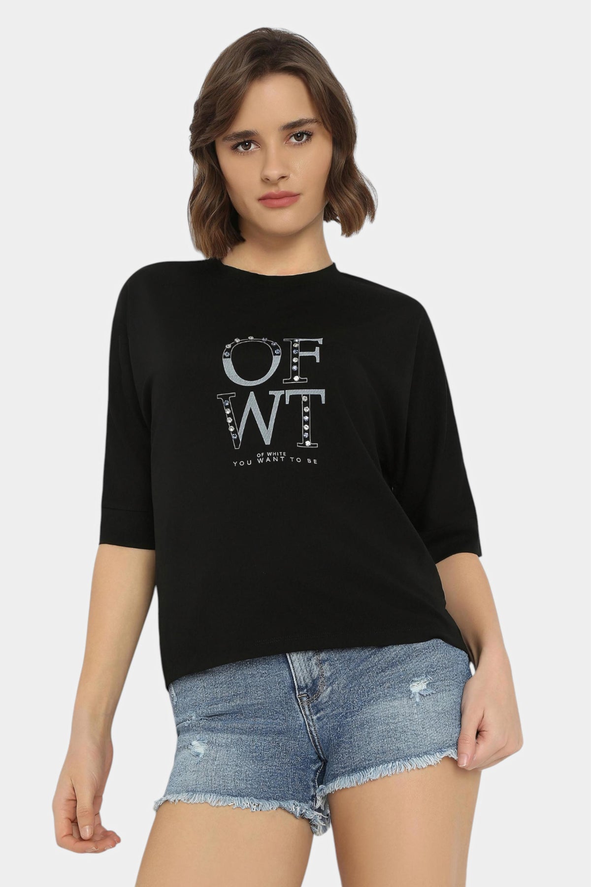 Embellished Typography Oversized T-Shirt
