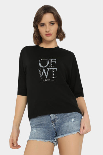 Embellished Typography Oversized T-Shirt