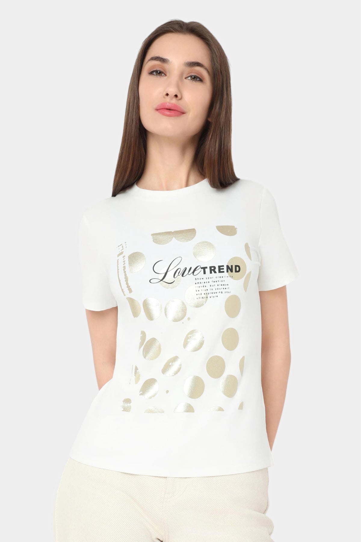 White Love Trend Gold Foil Polka Print T-Shirt