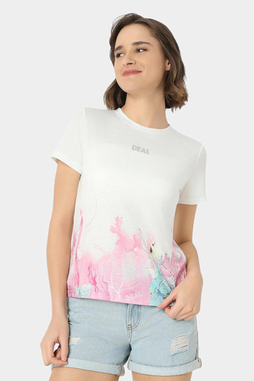 T-Shirt with Watercolour Coral Print