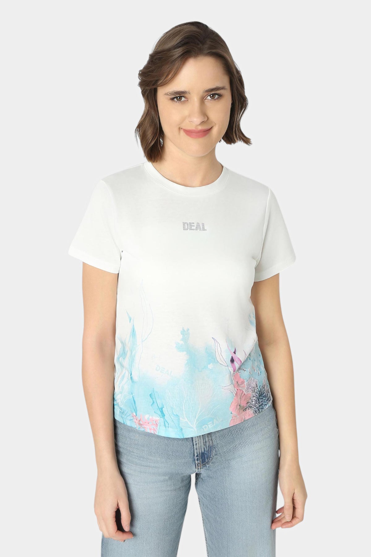 T-Shirt with Watercolour Coral Print