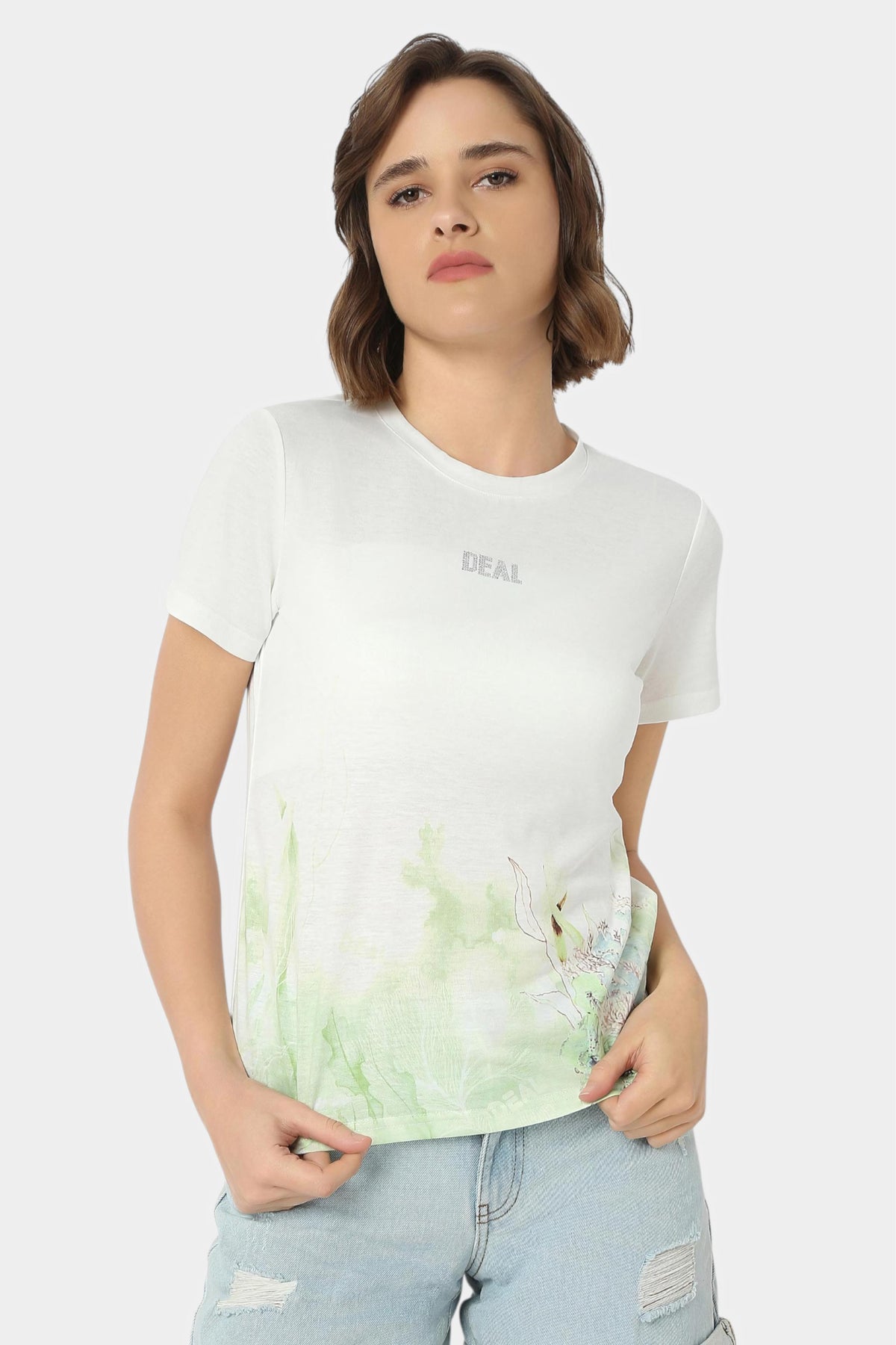 T-Shirt with Watercolour Coral Print