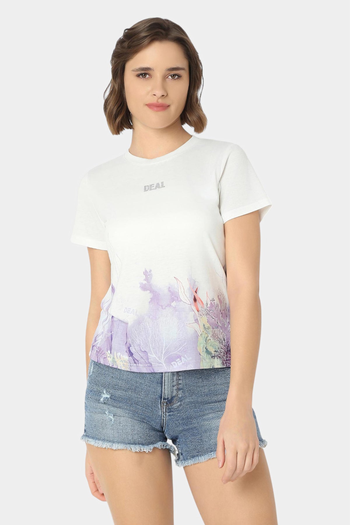 T-Shirt with Watercolour Coral Print