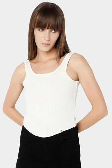 Ribbed Tank Top with Curved Hem