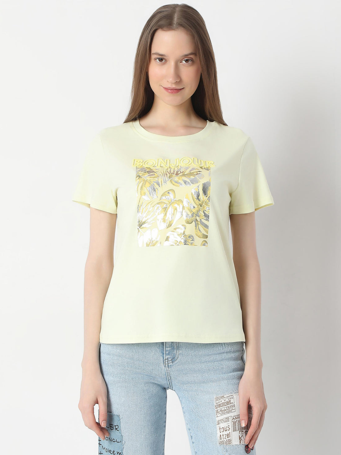 Crew-Neck Tee with Gold & Silver Graphic