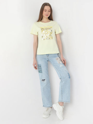 Crew-Neck Tee with Gold & Silver Graphic