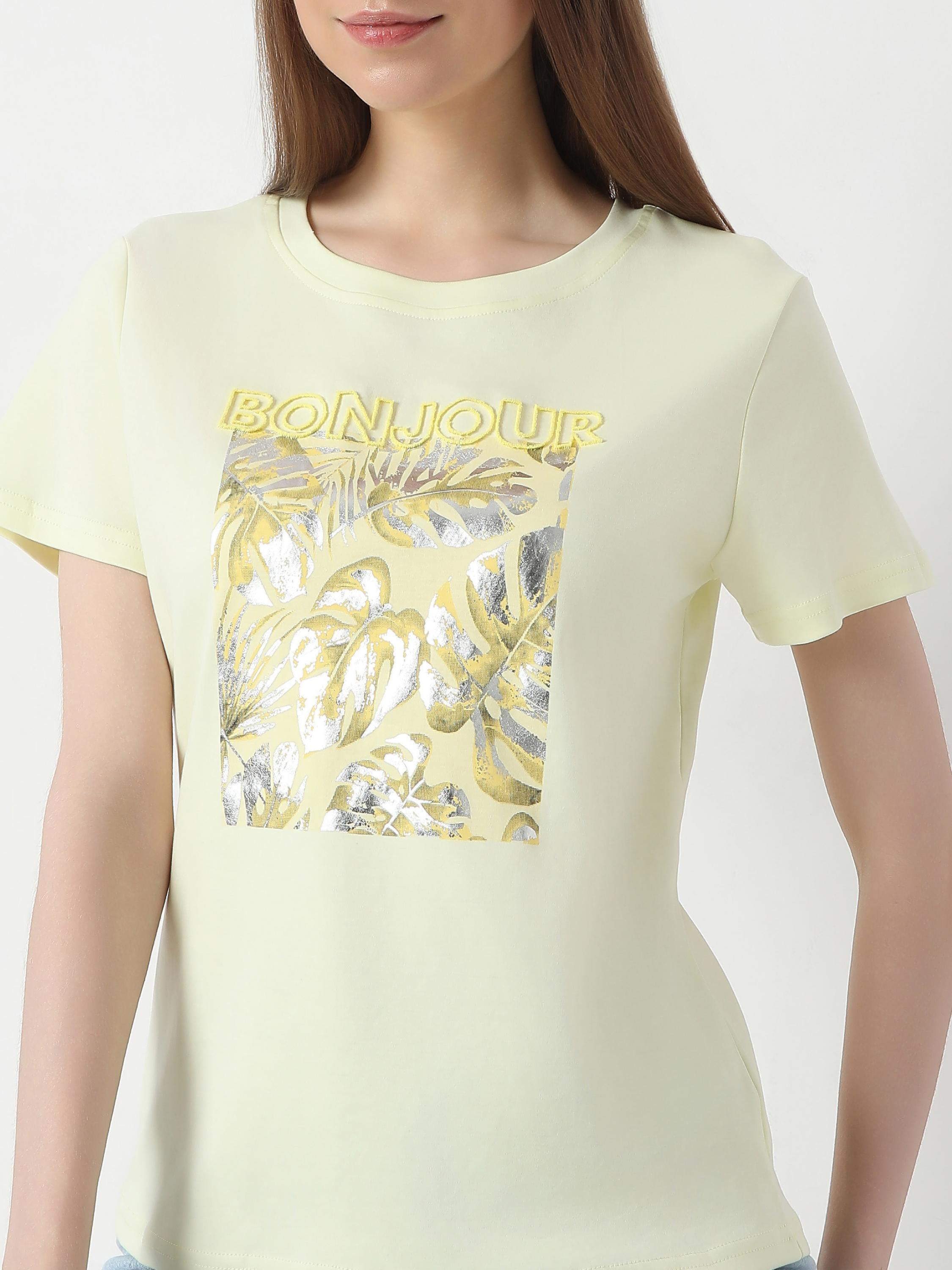 Crew-Neck Tee with Gold & Silver Graphic