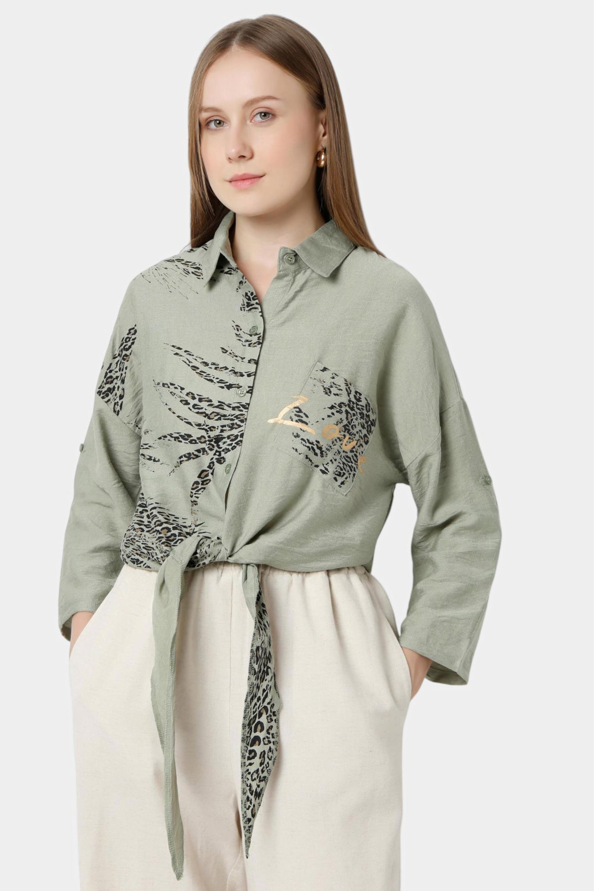 Leopard Print Tie-Up Shirt