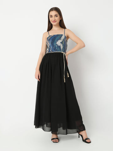 Women's Sleeveless Maxi Dress with Sequin Bodice