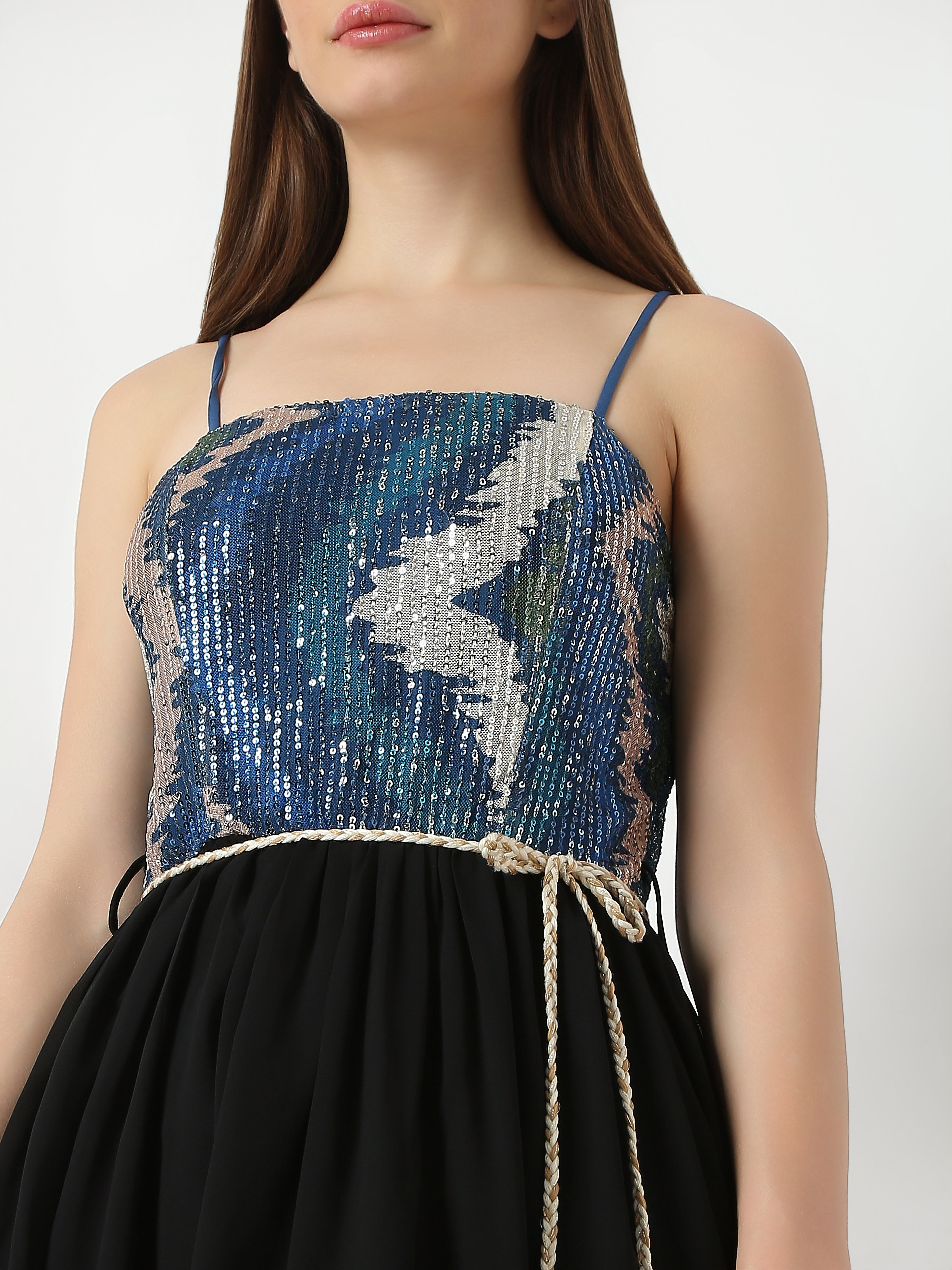 Women's Sleeveless Maxi Dress with Sequin Bodice