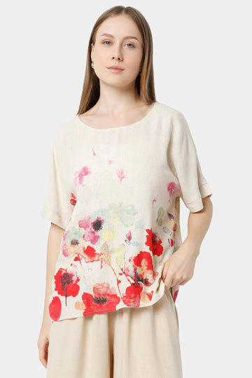 Watercolour Floral Print Boxy Top