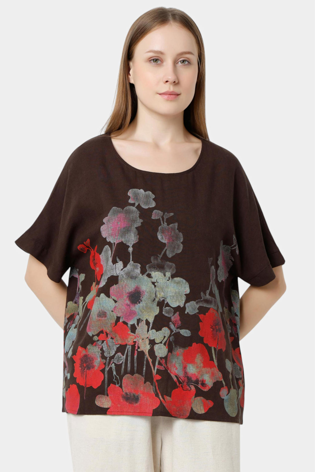 Watercolour Floral Print Boxy Top