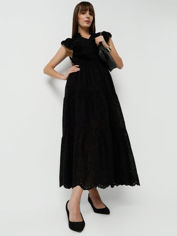 Women's Lace Maxi Dress with Ruffled Sleeves